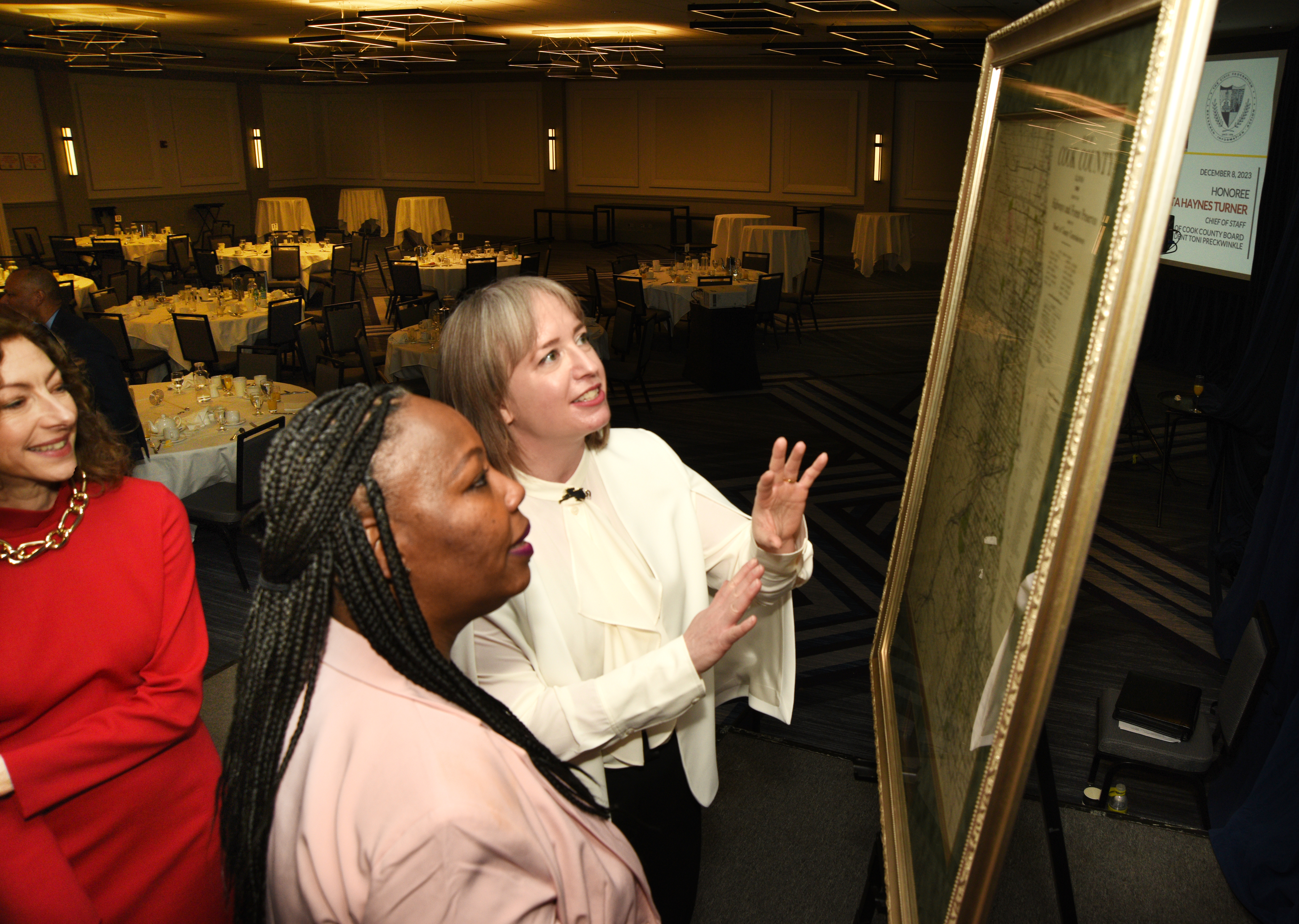Civic Federation Vice Chair Jill Wolowitz, Cook County Chief of Staff Lanetta Haynes Turner and Civic Federation Acting President Sarah Wetmore
